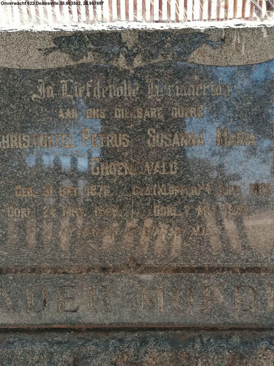 GROENEWALD Christoffel Petrus 1876-1948 &amp; Susanna Maria KLOPPER 1885-1950