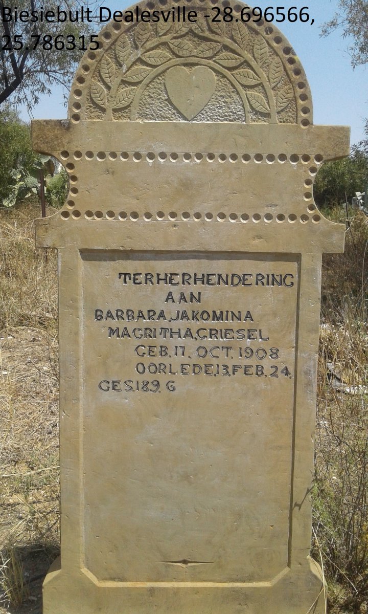 GRIESEL Barbara Jakomina Magritha 1908-1924