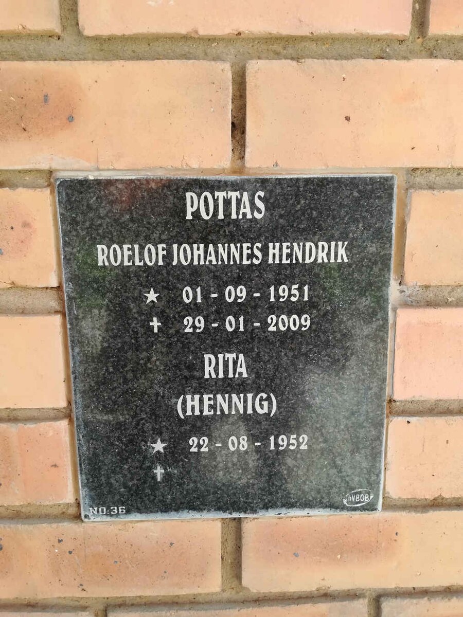 POTTAS Roelof Johannes Hendrik 1951-2009 &amp; Rita HENNIG 1952-