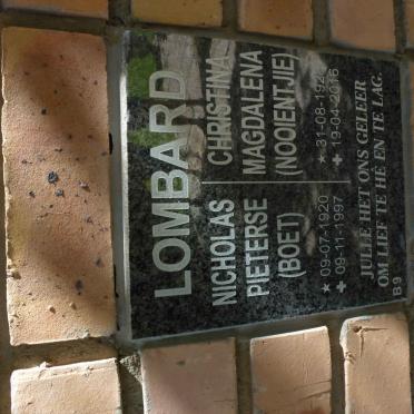 LOMBARD Nicholas Pieterse 1920-1997 &amp; Christina Magdalena 1928-2016