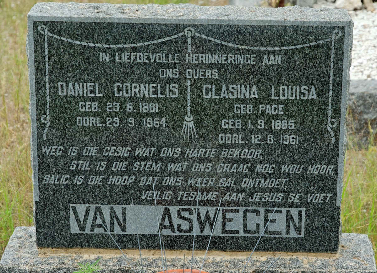 ASWEGEN Daniel Cornelis, van 1881-1964 &amp; Clasina Louisa PAGE  1885-1961
