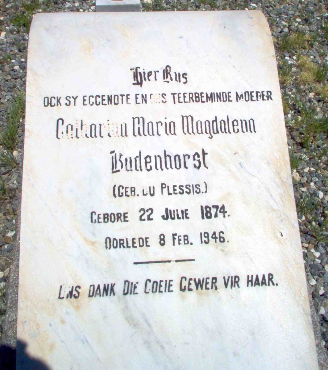 BADENHORST Catharina Maria Magdalena nee DU PLESSIS 1874-1946