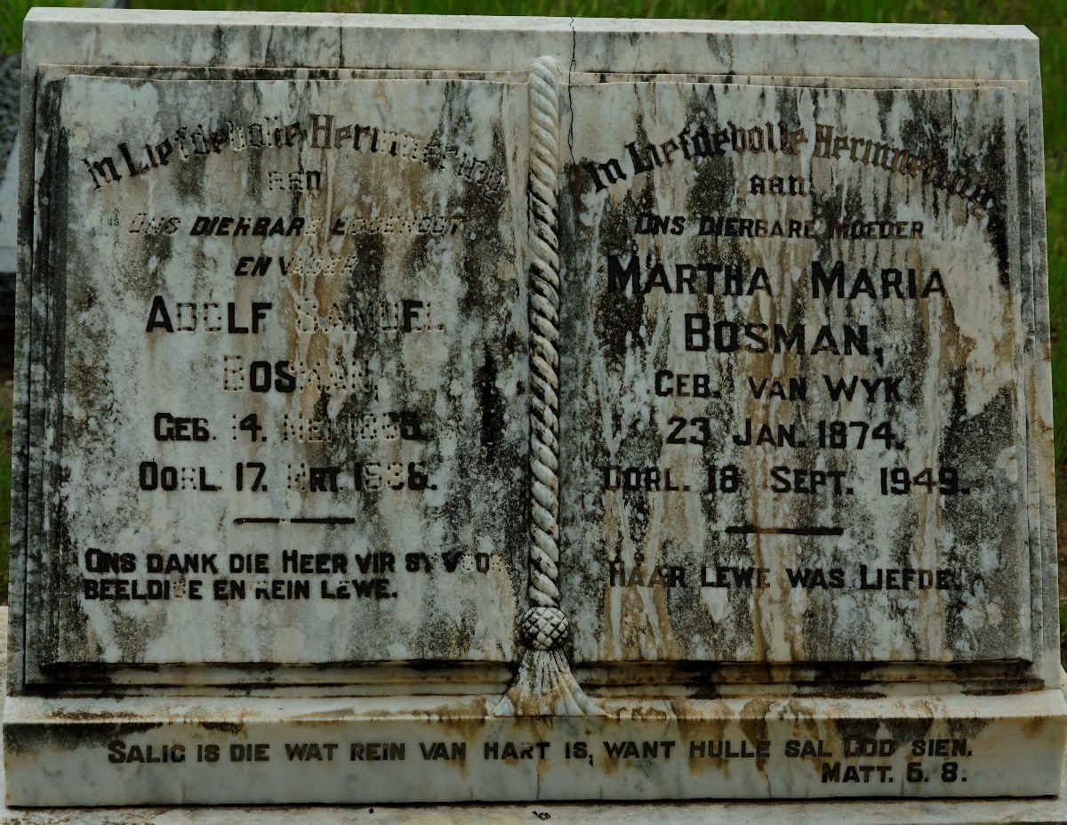 BOSMAN Adolf Samuel 1865-1936 &amp; Martha Maria VAN WYK 1874-1949
