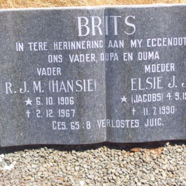 BRITS R.J.M. 1906-1967 &amp; Elsie J.J. JACOBS 1909-1990