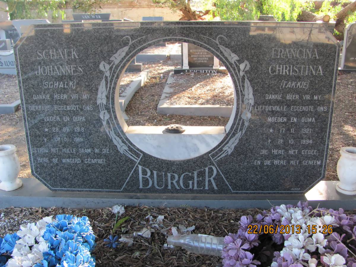 BURGER Schalk Johannes 1918-1999 &amp; Francina Christina 1921-1994