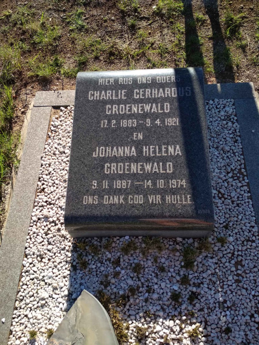 GROENEWALD Charlie Gerhardus 1883-1921 &amp; Johanna Helena 1887-1974