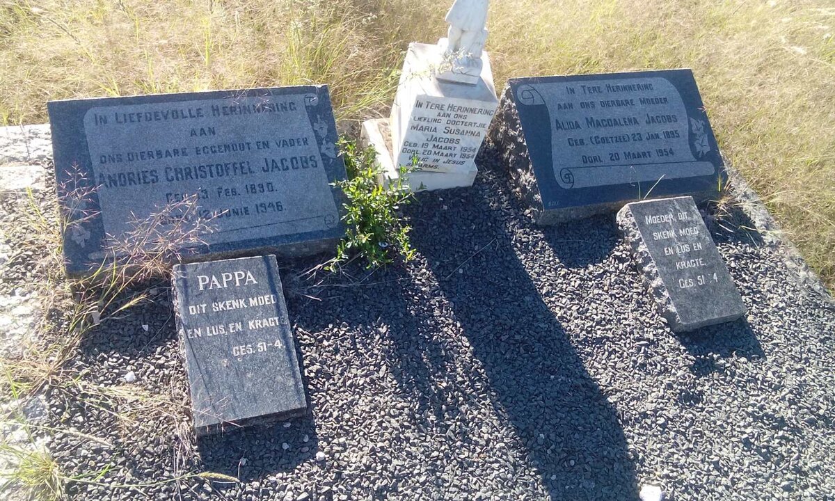 JACOBS Andries Christoffel 1890-1946 &amp; Alida Magdalena COETZEE 1895-1954 :: JACOBS Maria Susanna 1954-1954