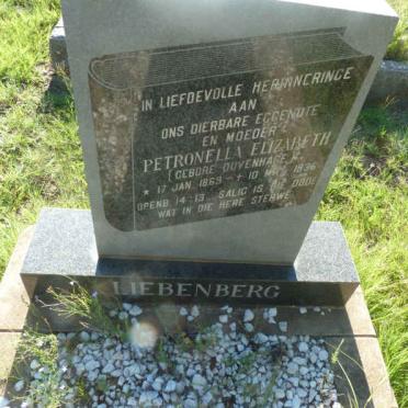 LIEBENBERG Petronella Elizabeth nee DUVENHAGE 1869-1936