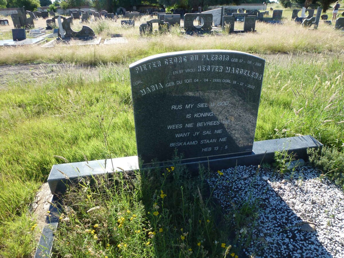 PLESSIS Pieter Georg, du 1918- &amp; Hester Magdelena Maria DU TOIT 1930-2002