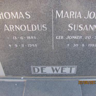 WET Thomas Arnoldus, de 1888-1988 &amp; Maria Johanna Susanna JONKER 1900-1982