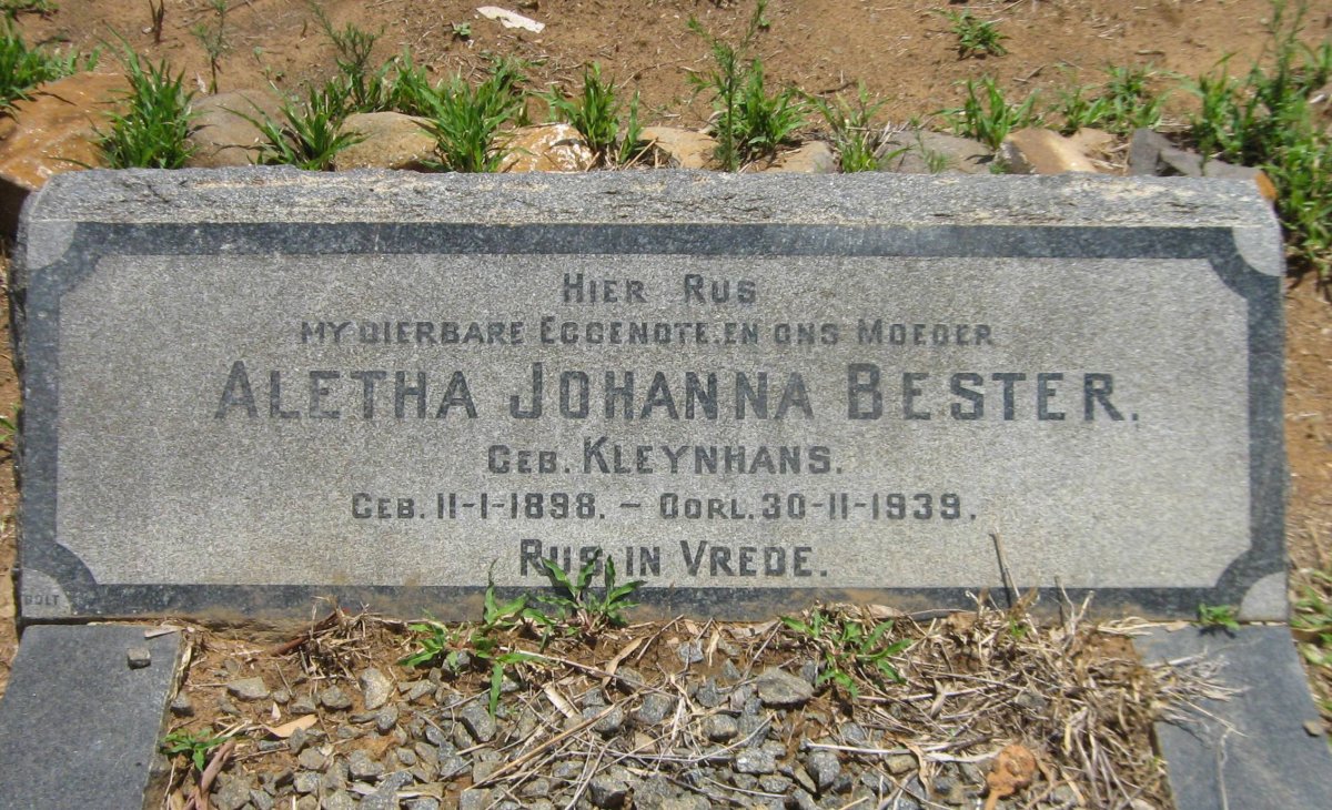 BESTER Aletha Johanna nee KLEYNHANS 1898-1939
