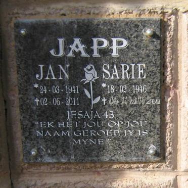 JAPP Jan 1941-2011 &amp; Sarie 1946-2016