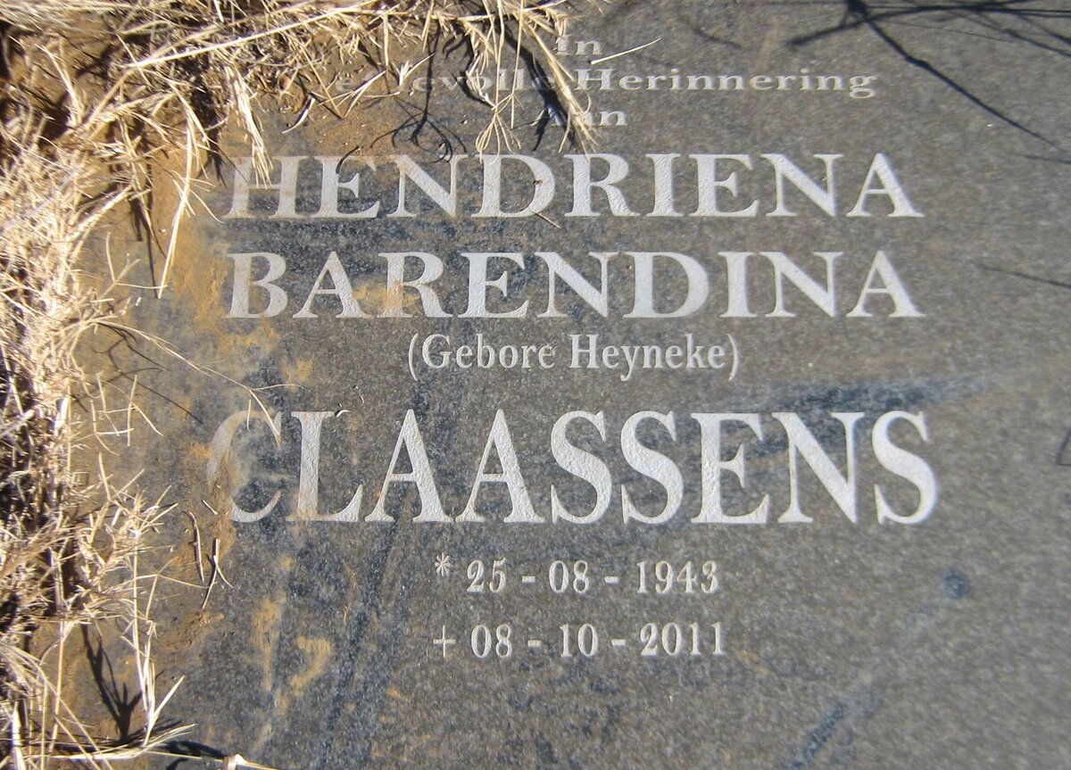 CLAASSENS Hendriena Barendiena nee HEYNEKE 1943-2011