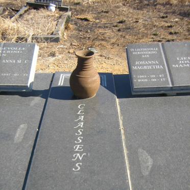 CLAASSENS Johannes Hendrik 1942-2011 &amp; Anna M.C. 1947- :: CLAASSENS Johanna Magrietha 1965-2009