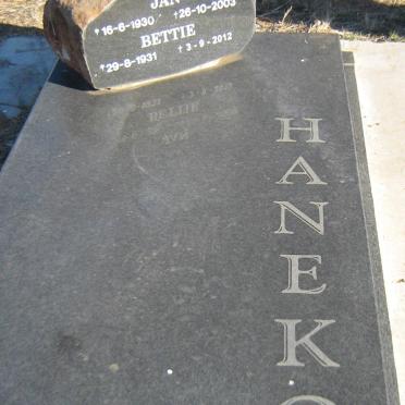 HANEKOM Jan 1930-2003 &amp; Bettie 1931-2012