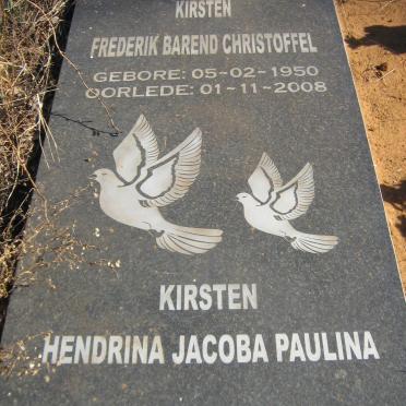 KIRSTEN Frederik Barend Christoffel 1950-2008 &amp; Hendrina Jacoba Paulina 1952-