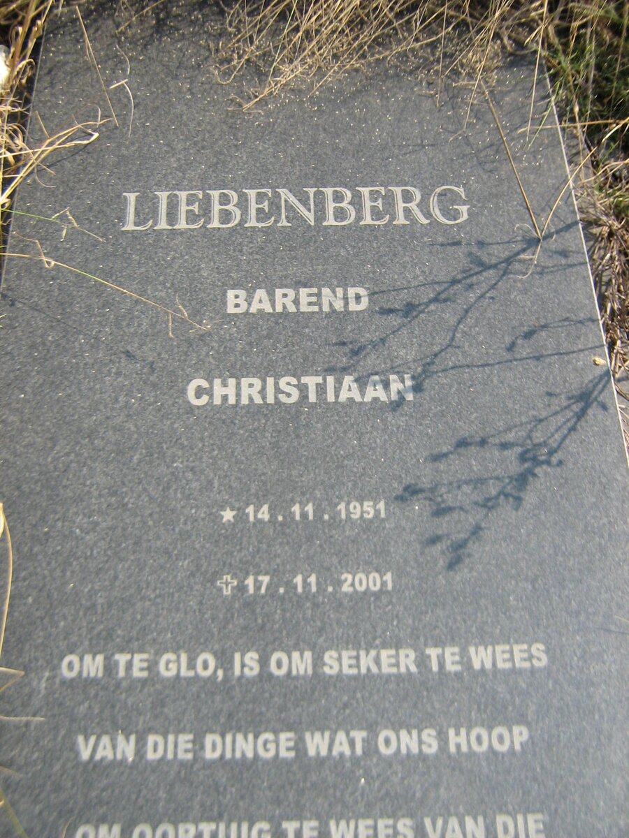 LIEBENBERG Barend Christiaan 1951-2001
