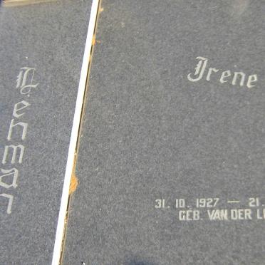 LEHMAN Henry 1926-1991 &amp; Irene VAN DER LINDE 1927-2007