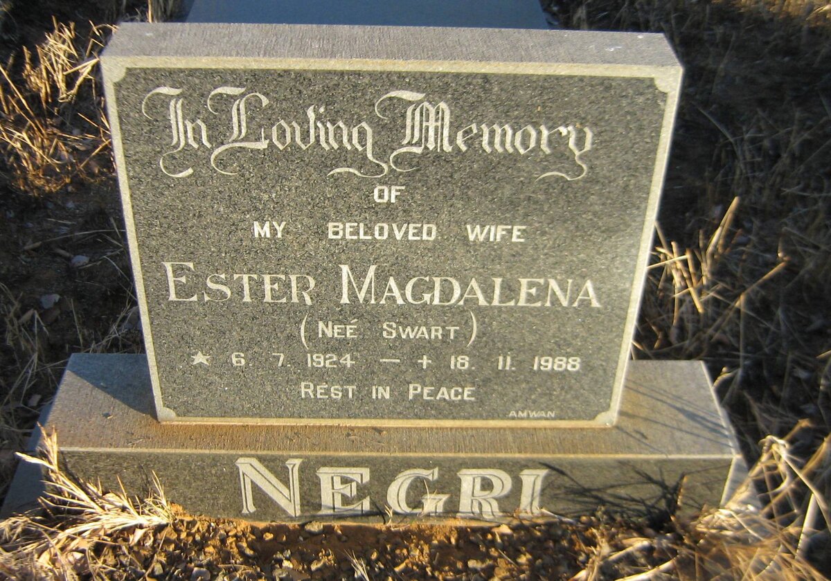 NEGRI Ester Magdalena nee SWART 1924-1988