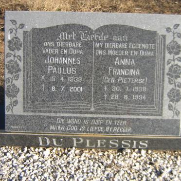 PLESSIS Johannes Paulus, du 1933-2001 &amp; Anna Francina PIETERSE 1938-1994