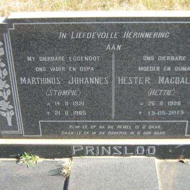 PRINSLOO Marthinus Johannes 1921-1985 &amp; Hester Magdalena 1926-2013