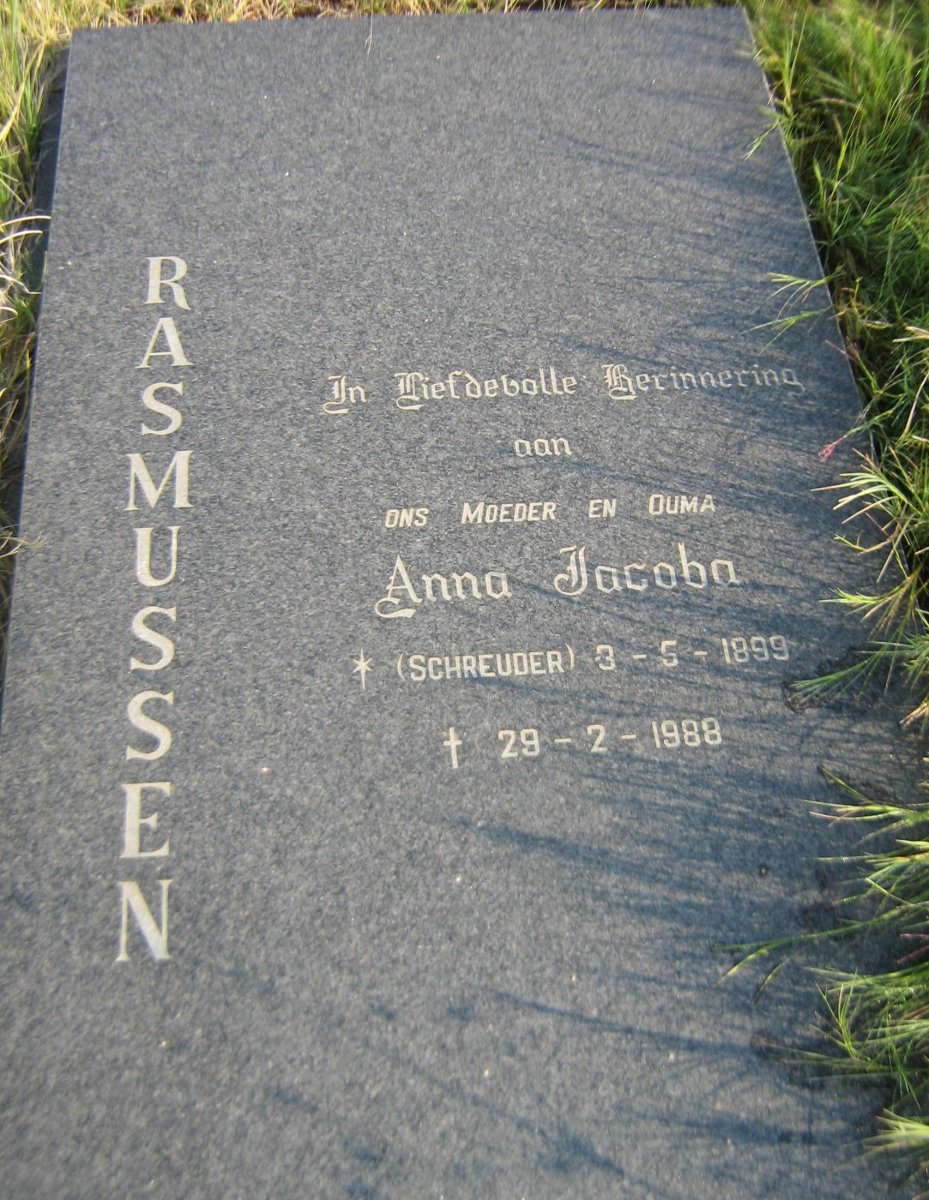 RASMUSSEN Anna Jacoba nee SCHREUDER 1899-1988
