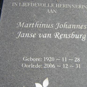 RENSBURG Marthinus Johannes, Janse van 1920-2006