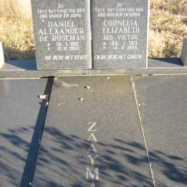 ZAAYMAN Daniel Alexander de Roseman 1912-1993 &amp; Cornelia Elizabeth nee VICTOR 1913-1995