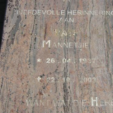 ? Mannetjie 1937-2003