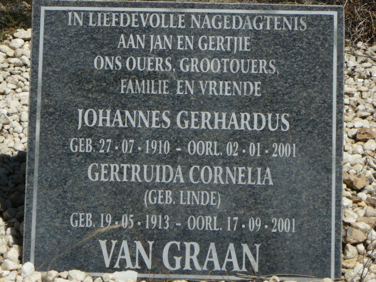 GRAAN Johannes Gerhardus, van 1910-2001 &amp; Gertruida Cornelia LINDE 1913-2001
