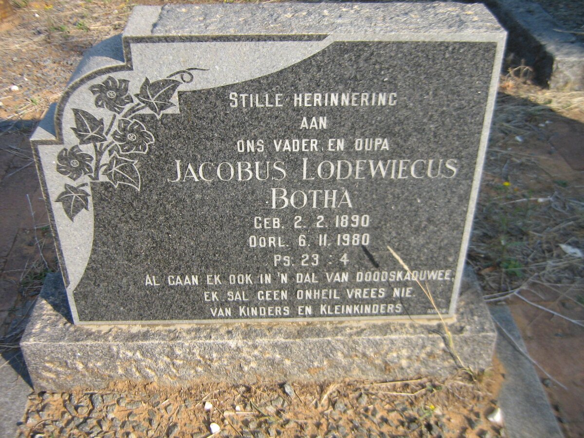 BOTHA Jacobus Lodewiecus 1890-1980