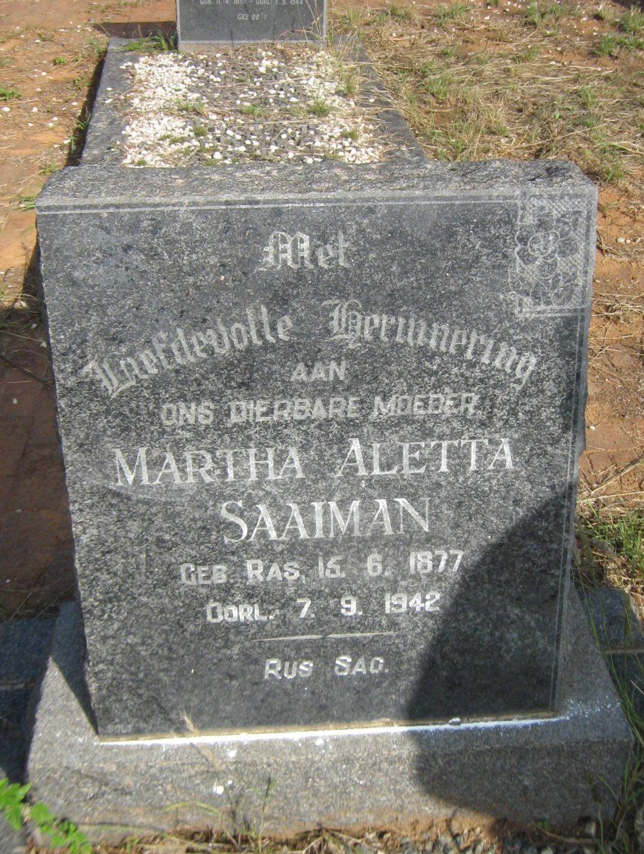 SAAIMAN Martha Aletta nee RAS 1877-1942