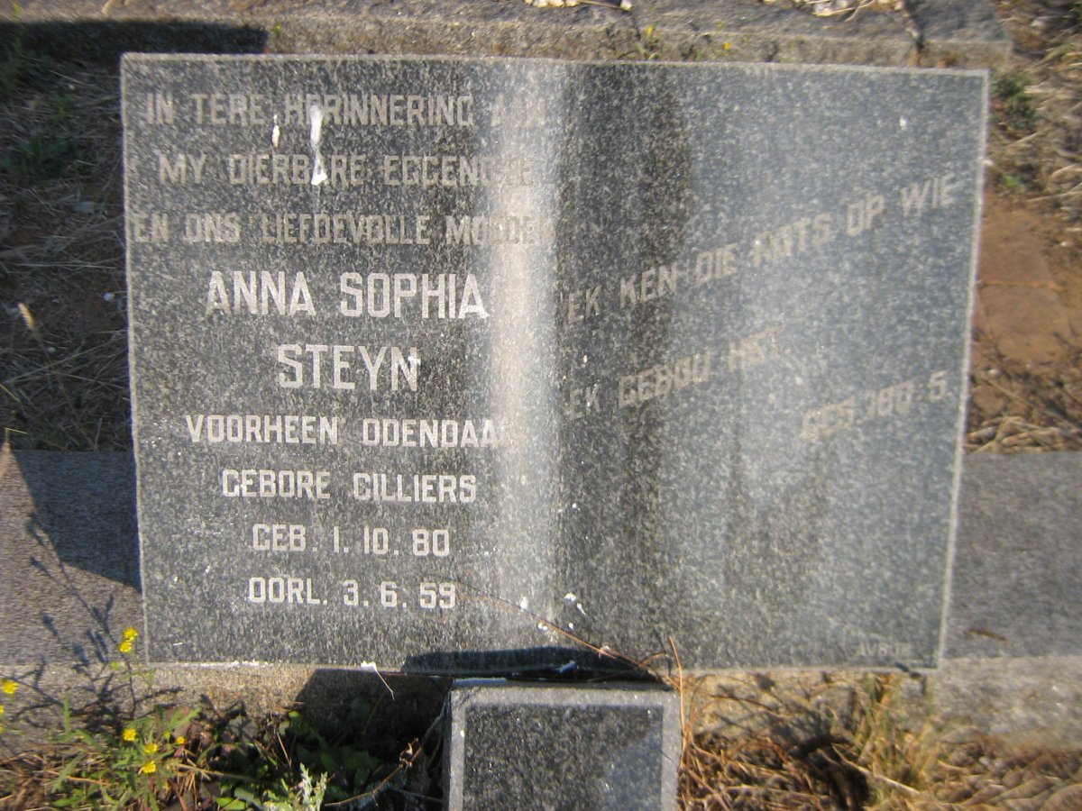 STEYN Anna Sophia voorheen ODENDAAL nee CILLIERS 1880-1959