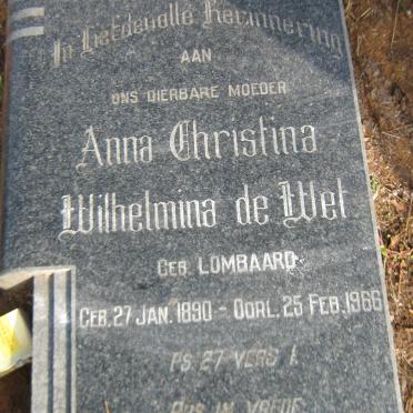 WET Anna Christina Wilhelmina, de nee LOMBAARD 1890-1966