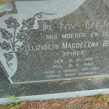 BESTER Elizabeth Magdelena nee SPIRES 1916-1992