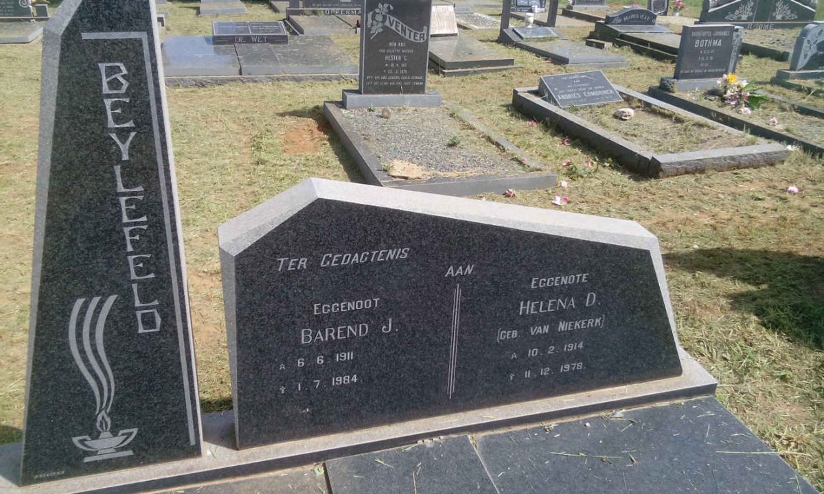 BEYLEFELD Barend J. 1911-1984 &amp; Helena D. VAN NIEKERK 1914-1978