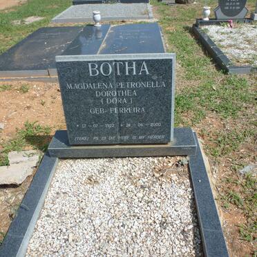 BOTHA Magdalena Petronella Dorothea nee FERREIRA 1922-2000