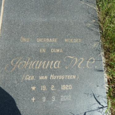 COETZER Johanna M.E. nee VAN HUYSSTEEN 1920-2012