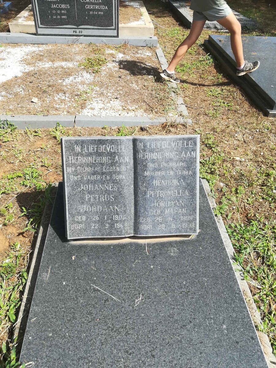JORDAAN Johannes Petrus 190?-196? &amp; Hendrika Petronella MALAN 1909-1993