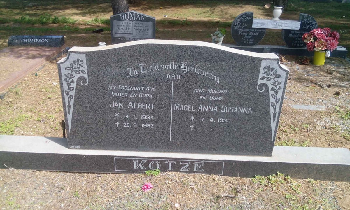 KOTZÉ Jan Albert 1934-1992 &amp; Magel Anna Susanna 1935-