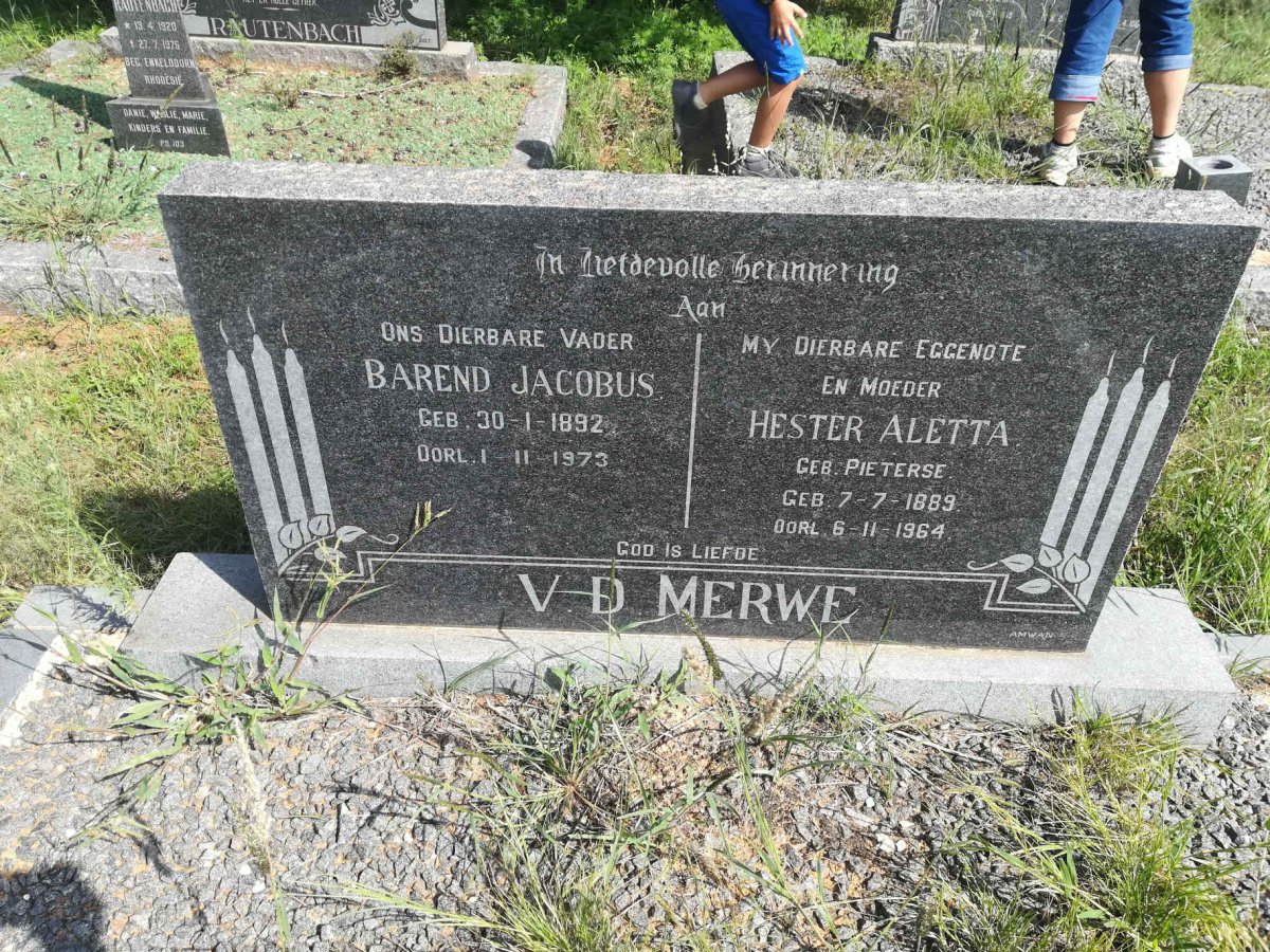 MERWE Barend Jacobus, v.d. 1892-1973 &amp; Hester Aletta PIETERSE 1889-1964