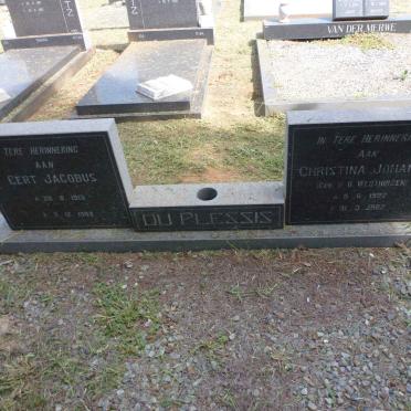 PLESSIS Gert Jacobus, du 1913-1989 &amp; Christina Johanna V.D. WESTHUIZEN 1922-1982