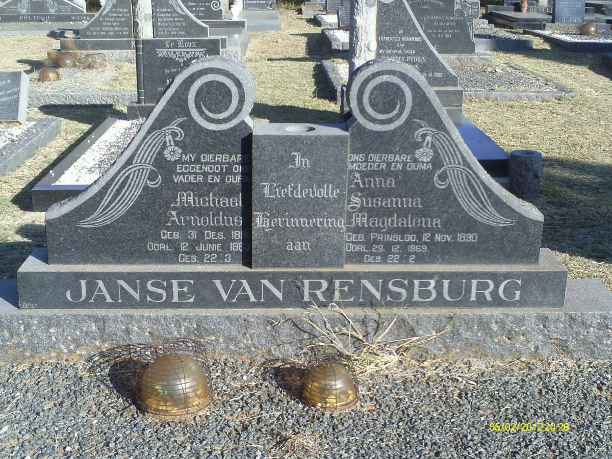 RENSBURG Michael Arnoldus, Janse van 1891-1963 &amp; Anna Susanna Magdalena PRINSLOO 1890-1969