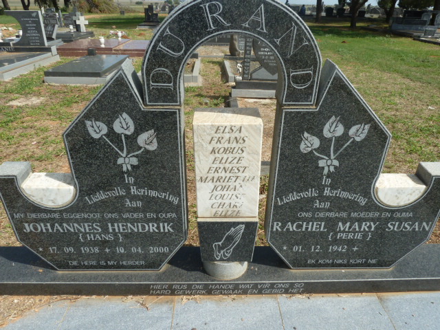 RAND Johannes Hendrik, du 1938-2000 &amp; Rachel Mary Susan PERIE 1942-