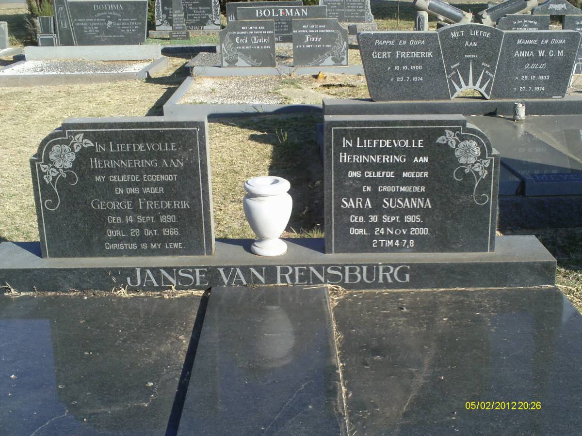 RENSBURG George Frederik, Janse van 1890-1966 &amp; Sara Susanna 1905-2000