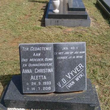 VYVER Anna Christina Aletta, v.d. nee VAN WYK 1933-2010
