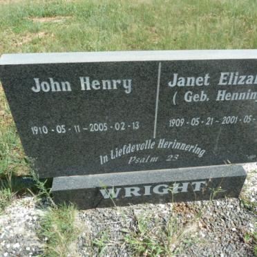 WRIGHT John Henry 1910-2005 &amp; Janet Elizabeth HENNING 1909-2001
