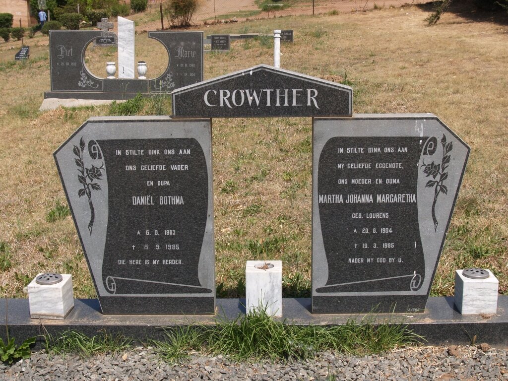 CROWTHER Daniël Bothma 1903-1985 &amp; Martha Johanna Margaretha LOURENS 1904-1985