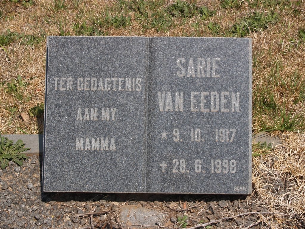 EEDEN Sarie, van 1917-1998