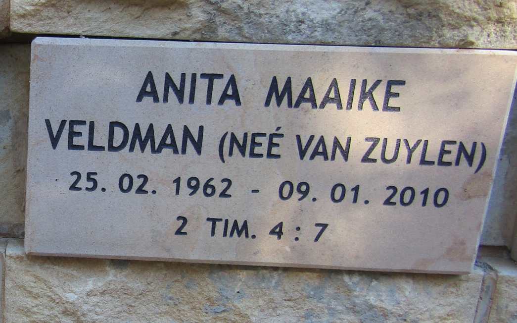 VELDMAN Anita Maaike nee VAN ZUYLEN 1962-2010